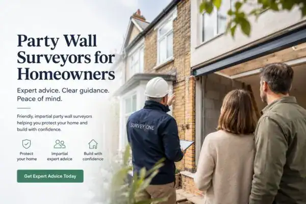 Image of couple with Party wall survey from Survey One Gloucester